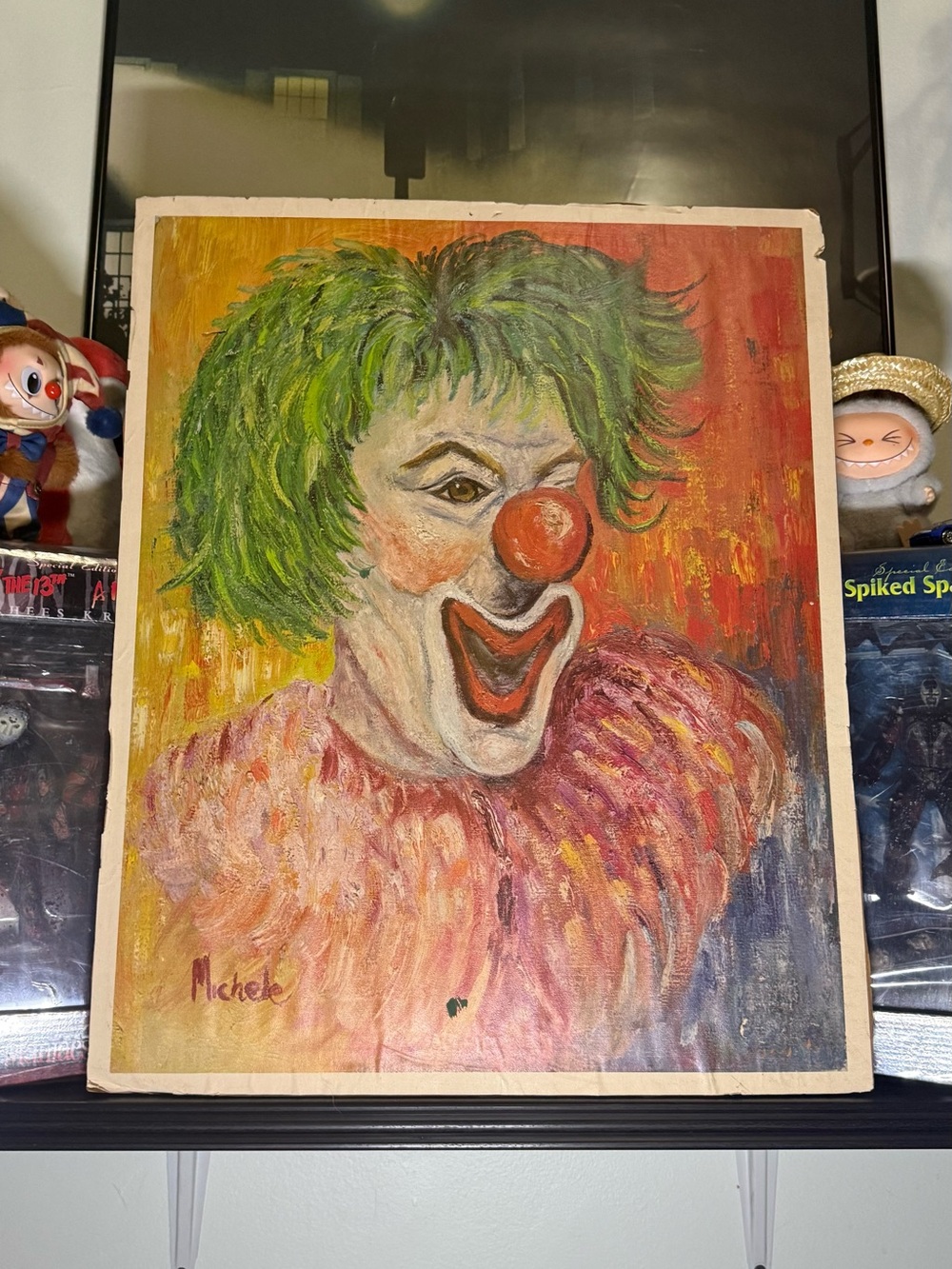 Vintage Michele Mad Clown Lithograph Print On Cardboard